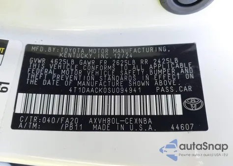 2025 Toyota Camry Le from USA, damaged, VIN 4T1DAACK0SU094941